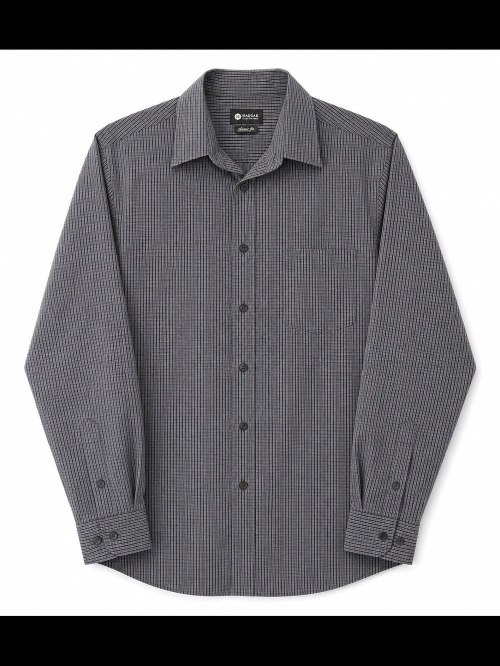 Haggar Men's Grey Micro-Check Long Sleeve Dress Shirt L/G